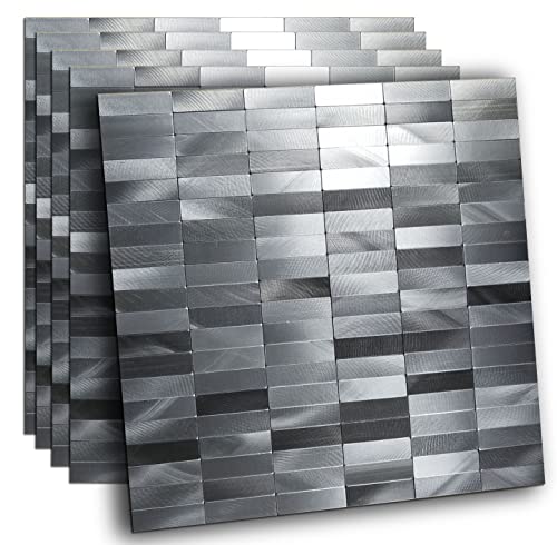 XUANINY Peel and Stick Tile Backsplash Self- Adhesive Wall Tiles Aluminum Mosaic Sticker for Kitchen (11.33"x11.92" Per Sheet, Pack of 5 pcs) (Long Silver Grey 5) - color: Long Silver Grey 5