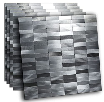 XUANINY Peel and Stick Tile Backsplash Self- Adhesive Wall Tiles Aluminum Mosaic Sticker for Kitchen (11.33"x11.92" Per Sheet, Pack of 5 pcs) (Long Silver Grey 5) - color: Long Silver Grey 5