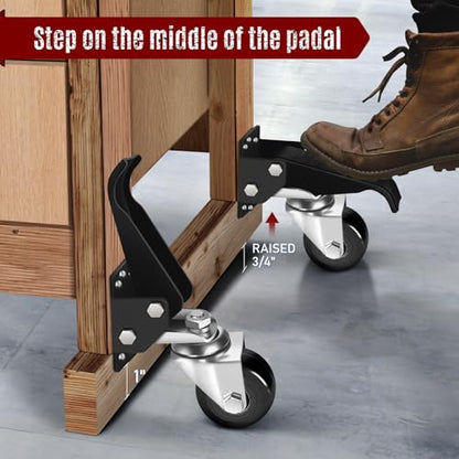 SPACECARE Workbench Casters Retractable Casters Kit 900Lbs, 4 Heavy Duty Casters Side Mounted All Steel Construction Urethane, Bonus Install Template, 4 Pack - style: 900