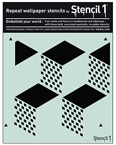 Stencil1 Geometric 3D Repeat Wallpaper Pattern Stencil - Reusable Premium Quality Mylar Stencils Painting Walls, Fabric, Furniture, Crafts, Decor - Allover Wall Effects - 11" x 11” - color: Geometric 3D Repeat Wallpaper Pattern Stencil