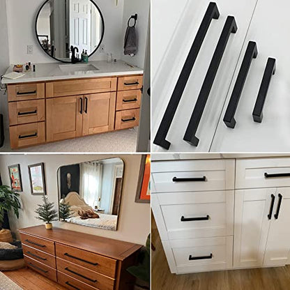 Cabinet Pulls Matte Black Cabinet Handles Square Drawer Pulls, 40 Pack 15 Inch Stainless Steel Kitchen Door Cupboard Cabinet Handles, Drawer Hardware Handles, 384mm Hole Centers - size: 15 inch Hole Centers(384mm)