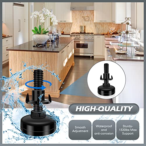 10 Set Adjustable Furniture Leveling Feet, Adjustable Leg Levelers for Cabinets Sofa Tables Chairs, Heavy Duty Height Adjuster Furniture Levelers Foot with T- Nut Kit 3/8"-16 Thread, Black