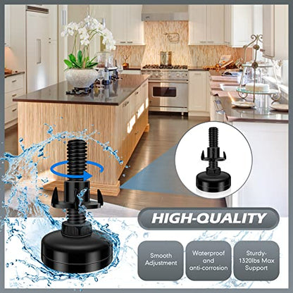 10 Set Adjustable Furniture Leveling Feet, Adjustable Leg Levelers for Cabinets Sofa Tables Chairs, Heavy Duty Height Adjuster Furniture Levelers Foot with T- Nut Kit 3/8"-16 Thread, Black