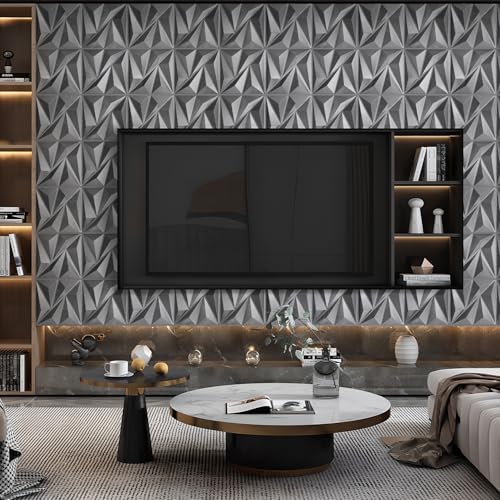 STICKGOO 3D Wall Panels Diamond, Brushed Silver, 12''x12'', 33 Pack - color: Brushed Silver