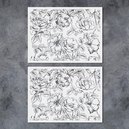 GSS Designs 2 Pack of Large Flower Wall Stencils for Painting 16x24Inch Floral Stencil for Painting on Walls Wood Floor Furniture Crafts Plant Leaf Stencils - style: 2 Pack of Flowers 16" x 24"