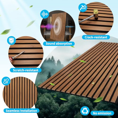 Art3d 47 x 23.6 Inch Acoustic Wood Slat Design Wall Panel, 4-Pack, Chestnut - color: Chestnut, size: 23.6" x 47"
