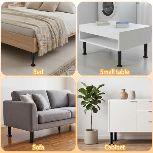 4 Pcs Adjustable Furniture Legs, Metal Support Legs for Bed Frame, Cabinet, Sofa, Carbon Steel, 7.08-13 Inch