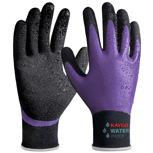 KAYGO Waterproof Work Gloves, Non-Slip Double Latex Coated, KG150 - color: Purple, size: X-Large