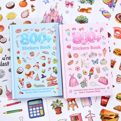 Cute Sticker Book,Set of 2 Sticker Books, Kawaii Aesthetic Stickers with Flowers,Donuts,Cats,Balloons,Y2K,Plants and Sweet Desserts,Scrapbooking Stickers for Journals,Water Bottles,Notebooks