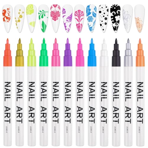 12 Color 3D Nail Art Pens Set Kalolary Nail Point Graffiti Dotting Pen - color: D