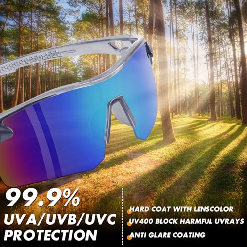6 Pack Safety Glasses, ANSI Z87.1+UV Protective Eyewear, Impact Resistant Anti-Scratch Safety Goggles for Men Women - color: Blue Mirror & Gray Frame