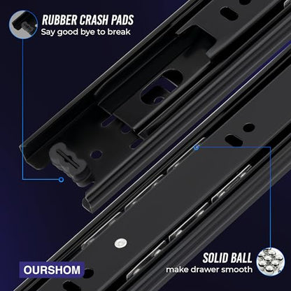 18 Inch Drawer Slides 1 Pairs (2pcs) Side Mount Rails - Heavy Duty Full Extension Ball Bearing – Drawer Slide Glides for Cabinet Kitchen, Dresser Runners - Draw Slides Sliders 100Lb Capacity - color: Black, size: 18 Inch