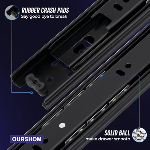 22 Inch Drawer Slides 1 Pairs (2pcs) Side Mount Rails - Heavy Duty Full Extension Ball Bearing – Drawer Slide Glides for Cabinet Kitchen, Dresser Runners - Draw Slides Sliders 100Lb Capacity - color: Black, size: 22 Inch