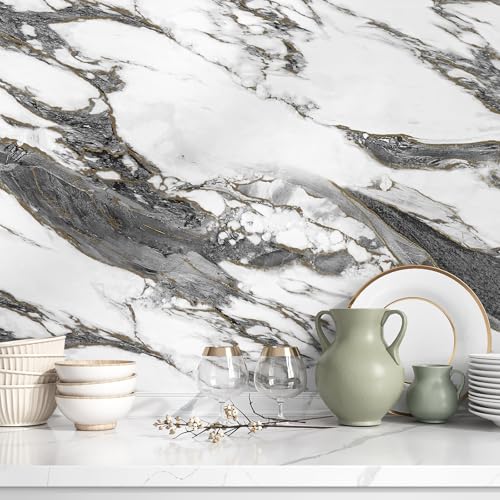 VEELIKE Black and White Gold Marble Contact Paper for Countertops Waterproof Peel and Stick Countertops 15.7''x118'' Self Adhesive Matte Marble Wallpaper Vinyl Counter Top Wrap for Kitchen Bathroom - size: 15.7" x 118"