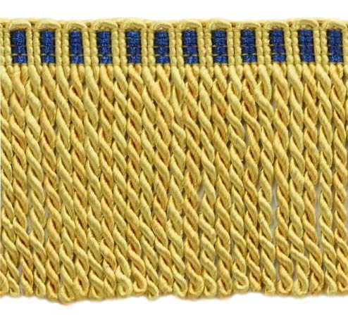 DÉCOPRO 3" (7.5cm) Bullion Fringes with Borders of Blue FancyKnitted Header # DB3 Two Tone Gold #4875T (Yellow Gold Royal Blue) 5 Yard Value Pack (4.5m/15 ft) - color: Two Tone Gold #4875T (Yellow Gold, Royal Blue), size: 5 Yards (15 ft|4.5m)