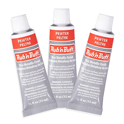 AMACO Rub n Buff Wax Metallic Finish - 3 Rub n Buff Pewter 15ml Tubes - Versatile Gilding Wax for Finishing Furniture Antiquing and Restoration - Rub and Buff Colors Set of Three