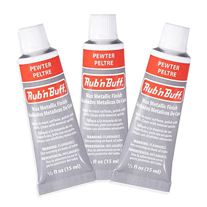 AMACO Rub n Buff Wax Metallic Finish - 3 Rub n Buff Pewter 15ml Tubes - Versatile Gilding Wax for Finishing Furniture Antiquing and Restoration - Rub and Buff Colors Set of Three