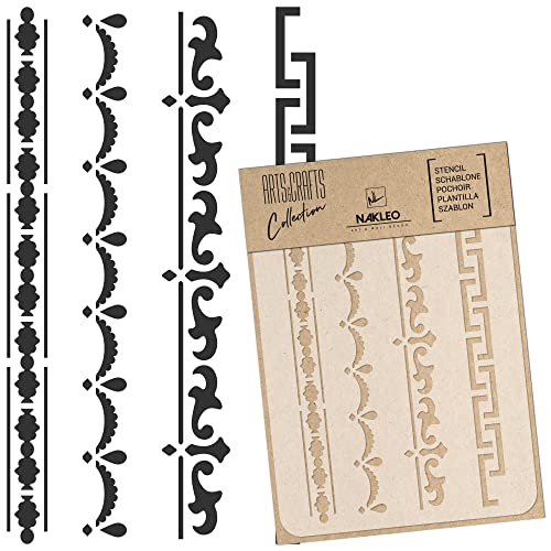 NAKLEO Painting Stencil for Crafts A4 8.3” x 11.8”, Mini Border Ornament Pattern, Reusable Plastic DIY & Scrapbooking Drawing Template, Decoupage Art Home Decor, Wall Wood Fabric Furniture - color: Mini Border, size: A4