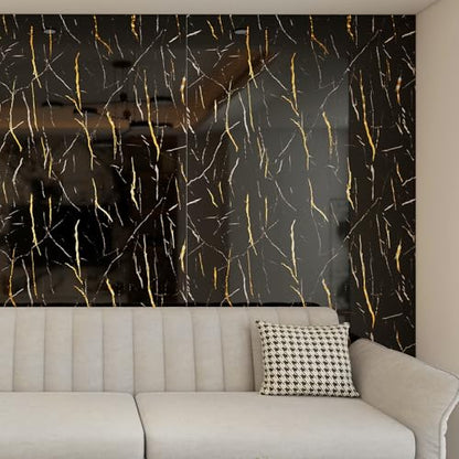 Haimin 3D Wall Panels Peel and Stick Marble Tile Look 10 Pack Waterproof - color: Black Gold-6018