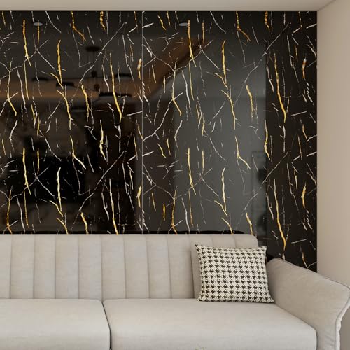 Haimin 3D Wall Panels Peel and Stick Marble Tile Look 10 Pack Waterproof - color: Black Gold-6018
