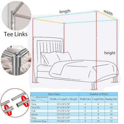 Canopy Bed Frame Twin Size, Post Stainless Steel Four Corner Bed Canopy Poles Mosquito Net Frame Bracket Fit for Metal Bed Wood Bed, Stainless Steel Canopy Bed Frame Twin Size - size: Twin