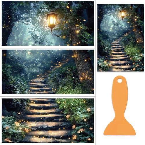 OLYCRAFT 3Pcs/Set Forest Rub on Transfers for Furniture and Crafts 12x6 Inch Forest Path Furniture Decals Decor Firefly Transfer Stickers with 1pc Scraper for Scrapbook Window DIY Home Decor - style: forest