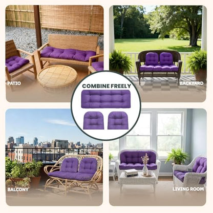 Wicker Chair Cushions 3 Piece Set, Waterproof Outdoor Cushion for Patio Furniture, Loveseat and U-Shaped Wicker Furniture Cushions, Puple - color: Puple