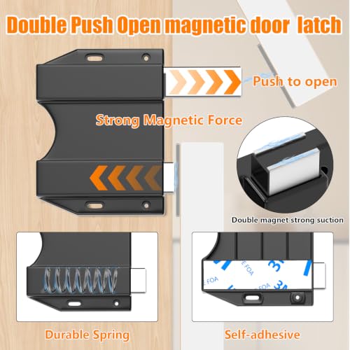 TONITRUI Heavy Duty Magnetic Push Latch, Double Push-to-Open Touch Latch for Kitchen Cabinet Doors, Push Release Pop Out Catch for Drawer Closure, Black Cabinet Hardware (2 Pack) - color: Black-Double