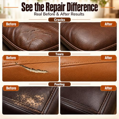 Brown Leather Repair Kit for Furniture & Couches, Car Seat Vinyl Repair Kit