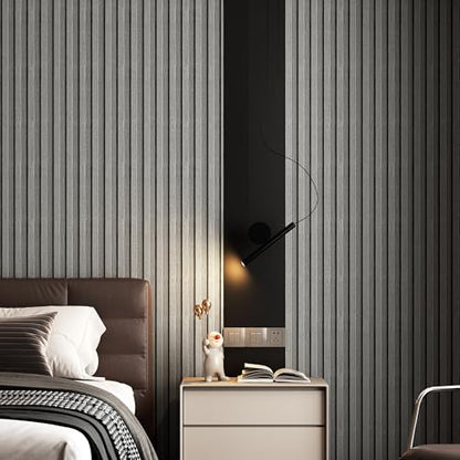 Gray Peel and Stick Slat Wall Panels,Wood Grain Paneling 118"x15.75" - color: Gray