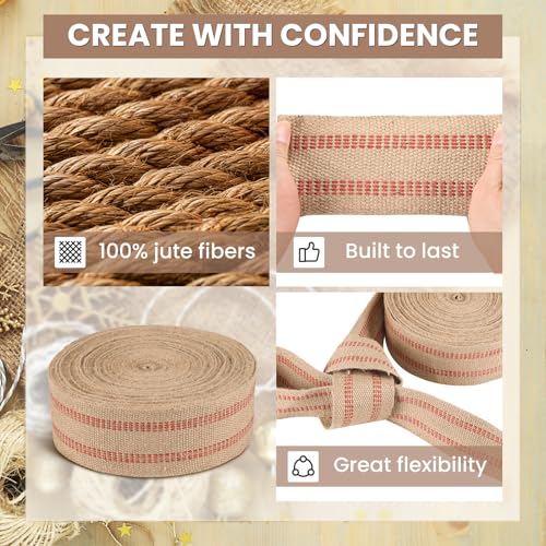 3.5" 33 Yards Craft Jute Webbing Tape - color: Red and Brown, size: 3.5" x 33 Yards