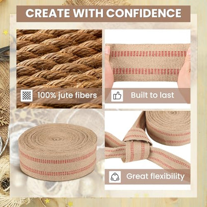 3.5" 33 Yards Craft Jute Webbing Tape - color: Red and Brown, size: 3.5" x 33 Yards