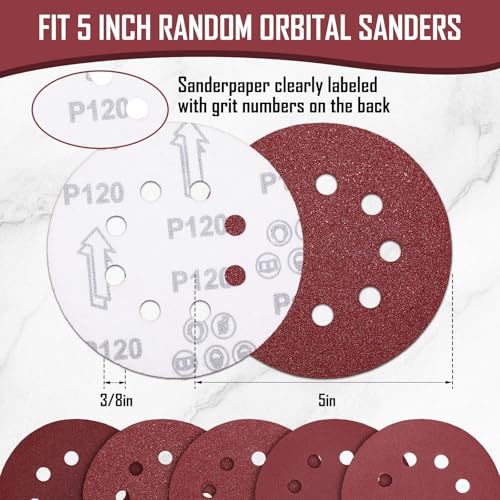 500 Pcs 5 Inch 8 Hole Sanding Discs, 60/80/120/220/320, Red - color: Red, size: 60/80/120/220/320