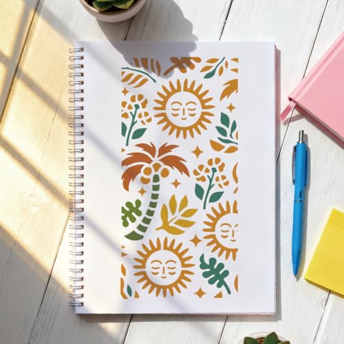 12 Sheets Sun Moon Stencil for Painting, Flower Butterfly Leaf Drawing Stencil Bohemian Style Reusable Art Stencils Template for Painting on Wall Wood Home Decor - style: Sun Moon