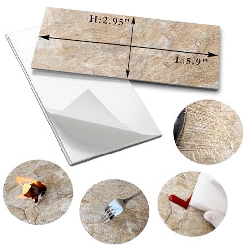 AULIGET 100-Piece Peel and Stick Backsplash Wall Tiles, 3" x 6" PVC Sandstone Faux Stick on Tiles for Backsplash Kitchen, Bathroom, Laundry Room, Camper, Fireplace - color: Sandstone