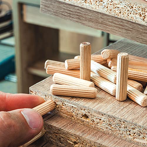 uxcell Wooden Dowel Pins 50pcs 10x50mm(3/8"x2") Fluted Beveled Ends Wood Dowel Pegs Kiln Dried Hardwood for Woodworking Furniture Shelf - size: 10x50mm