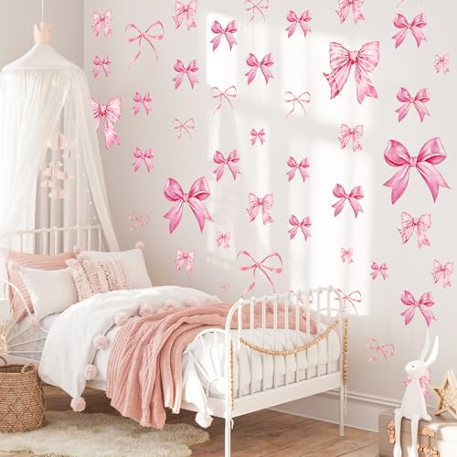 Pink Bow Wall Stickers, 8 Sheets 46 Pcs - color: Pink Bow