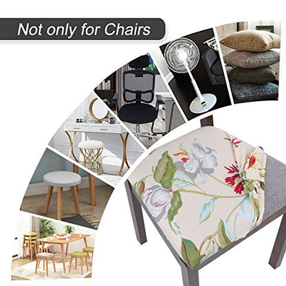 SearchI Seat Covers for Dining Room Chairs Stretch Printed Chair Seat Covers Set of 4, Removable Washable Upholstered Chair Seat Protector Cushion Slipcovers for Kitchen, Office(Beige+Flowers) - color: Beige+flowers