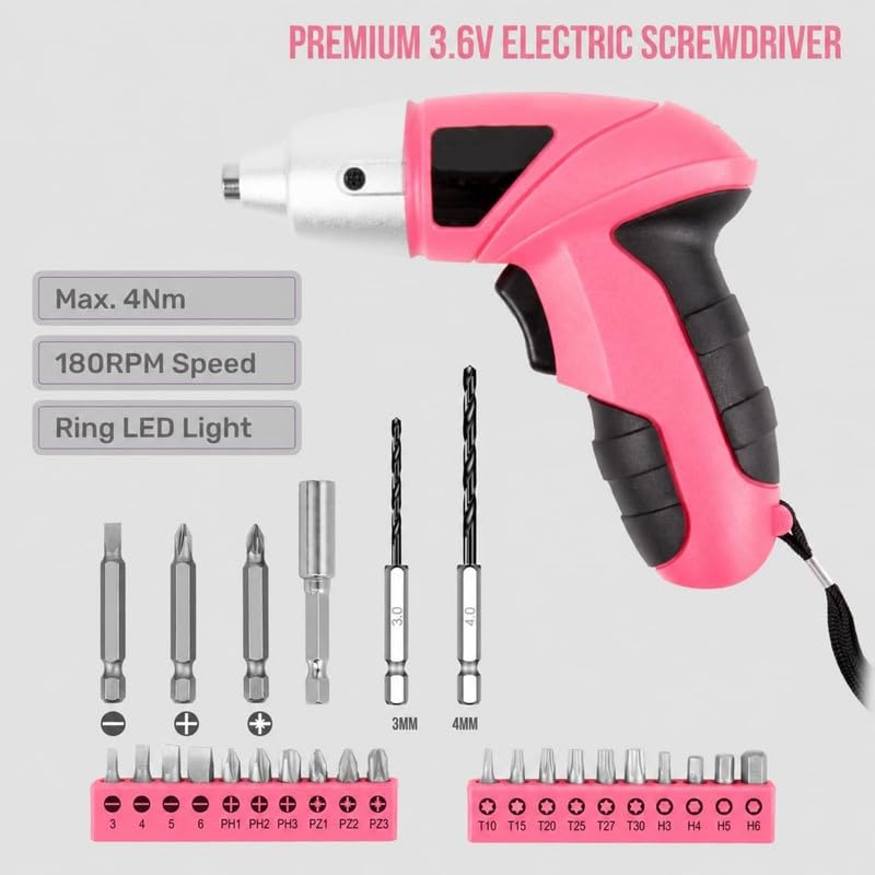 27-Pc 3.6V Rechargeable Electric Screwdriver. 26 Driver Bits + Case