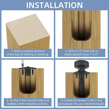 3/8''-16 Thread Adjustable Leveling Feet Furniture Levelers, Heavy Duty Leg Levelers Furniture Legs for Table/Cabinet/Chair/Sofa/Workbench-Large Base Supports 1980LBs, 6 Pack - color: 6 Pack