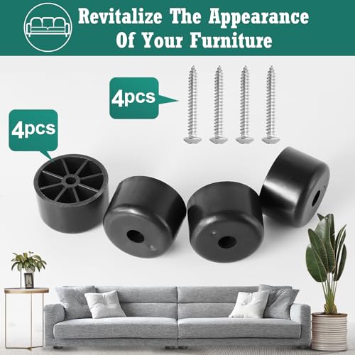 Plastic Couch Legs 1 inch, Screw-In Round Furniture Legs - Black, 4pcs - size: 1 Inch