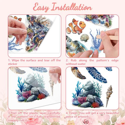 Peacoblue Sea Turtle Rub On Transfers for Furniture Craft 6"x12" - style: Sea Turtle