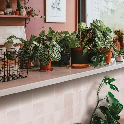 Smart Tiles Peel and Stick backsplash, Zellige Pink, 9"x9" - color: Pink