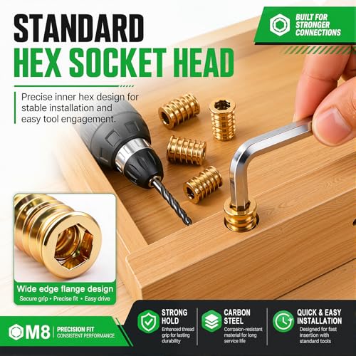 Twidec/25PCS M8-1.25 Threaded Inserts for Wood Furniture Screw-in Nut Wood Inserts Bolt Assortment Kit with M8 Hex Wrench and Drill Bit(M8X25mm) - size: M8-1.25x25mm