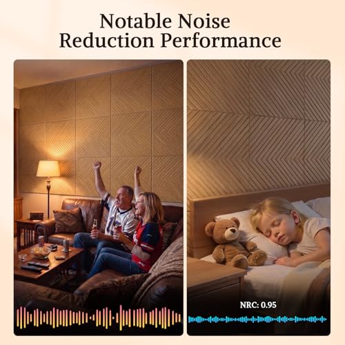 Acoustic Wall Panels, 6 Piece 23.62" X 23.62" Peel and Stick Wall Panels - color: Timber Vee Herringbone, size: 72 X 48 Inches