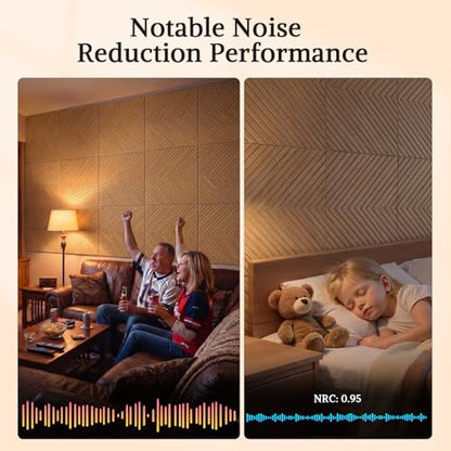 Acoustic Wall Panels, 8 Piece 23.62" X 23.62" Peel and Stick Wall Panels - color: Timber Vee Herringbone, size: 94 X 48 Inches