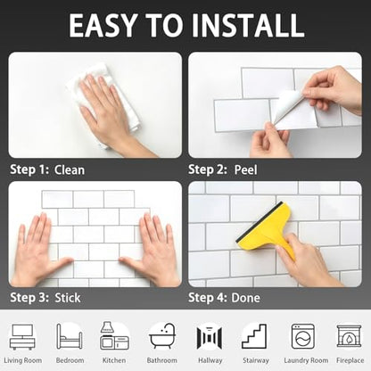 Arttown Peel and Stick 3D Wall Backsplash, 10-Sheet, 12" × 12" White - color: White, size: 10PC 12"x12"