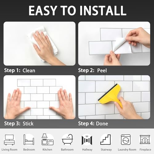 Arttown Peel and Stick 3D Wall Backsplash, 20-Sheet, 12" × 12" White - color: White, size: 20PC 12"x12"