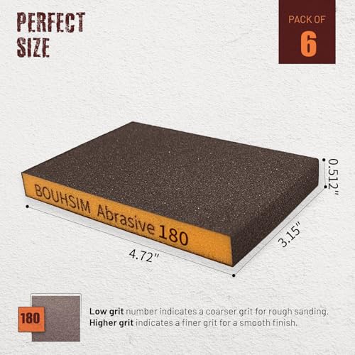 6 Pack 180 Grit Sanding Sponges, Washable and Reusable Handmade Sandpaper Block, Sanding Blocks for Wood, Drywall, Metal, Sandpaper Blocks Pads - size: 6 Pack 180 grit
