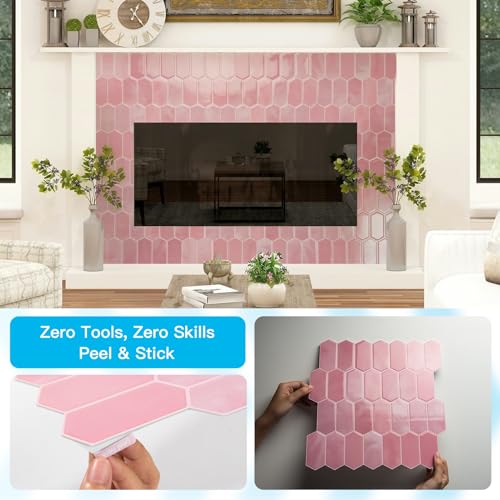 Art3d Hexagon Tile Peel and Stick Backsplash, 10-Pack, 12 x 12 Inch, Pink - color: Pink, size: 12 x 12 Inch